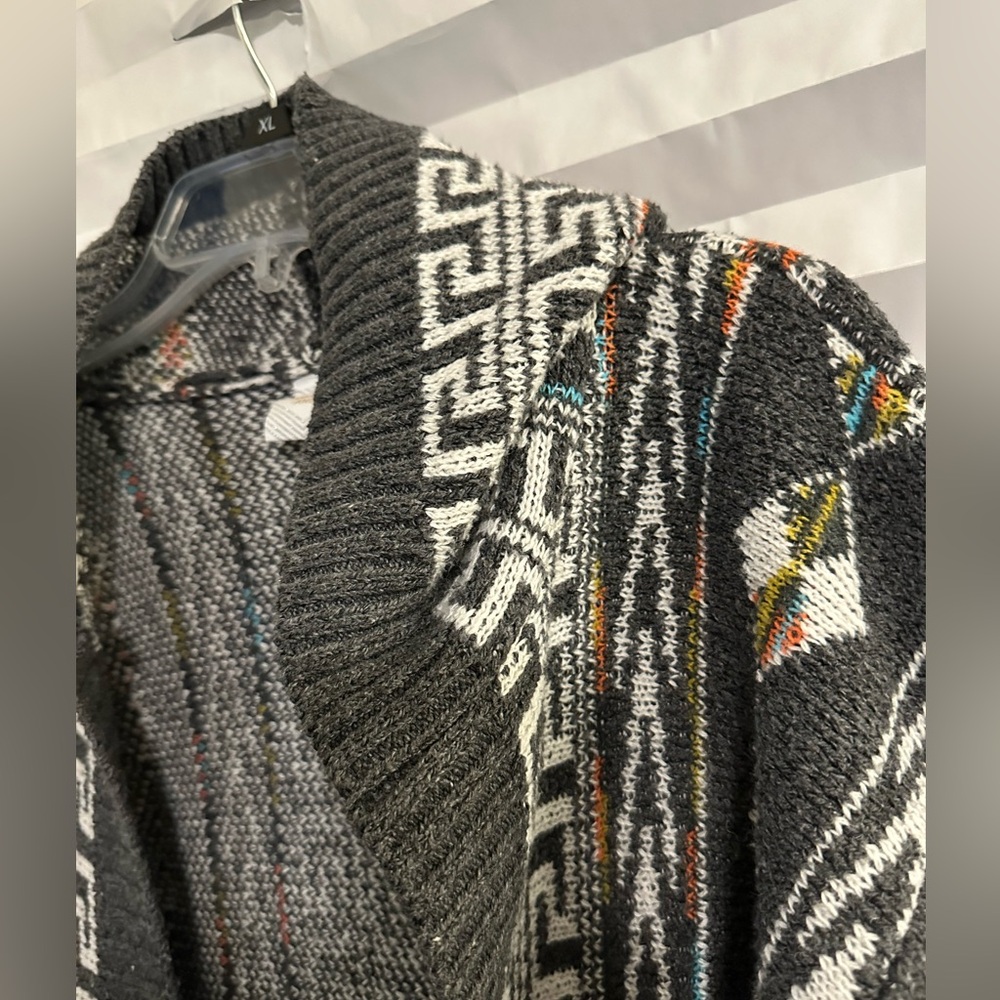 Aztec Pattern Long Sleeve Hooded Open Front Mid Length Sweater by NORTHERN ANGEL - Picture 3 of 7